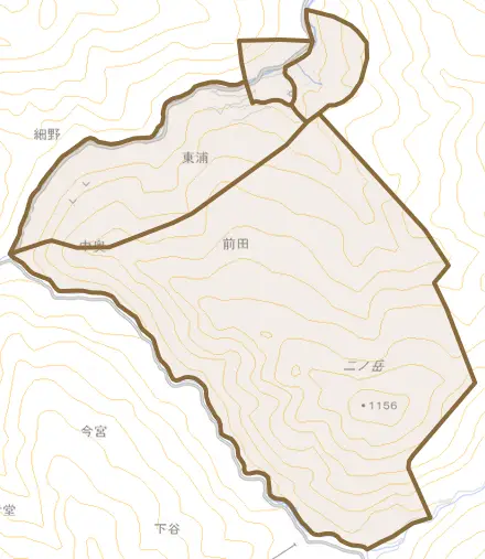 中奥とその周辺の地図。町の範囲を重ねている