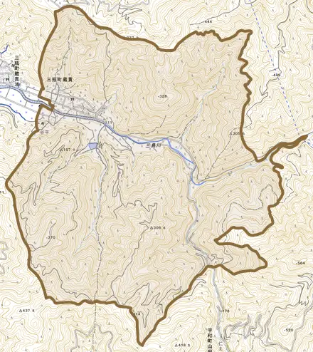 三瓶町蔵貫とその周辺の地図。町の範囲を重ねている