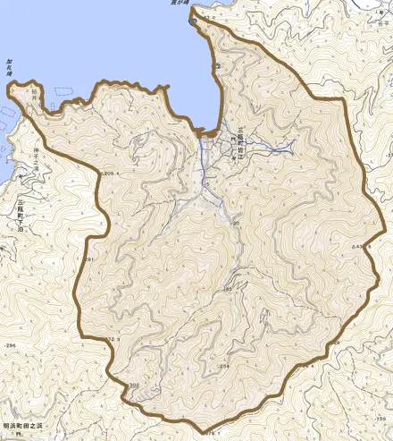 三瓶町皆江とその周辺の地図。町の範囲を重ねている