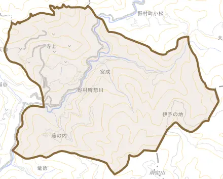 野村町惣川とその周辺の地図。町の範囲を重ねている