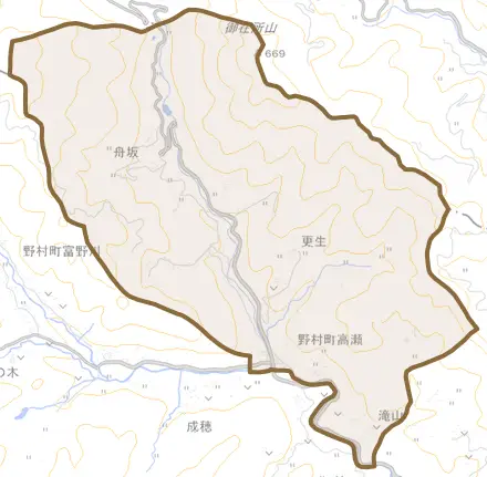 野村町高瀬とその周辺の地図。町の範囲を重ねている
