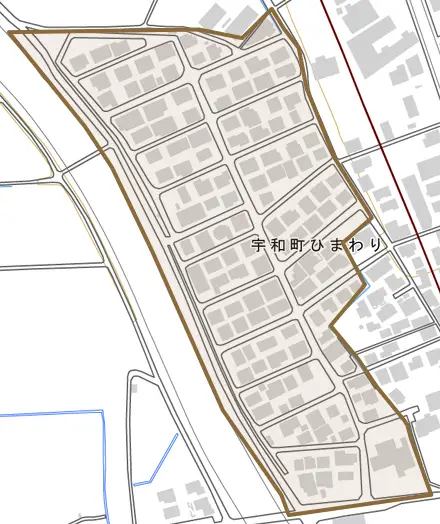 宇和町ひまわりとその周辺の地図。町の範囲を重ねている