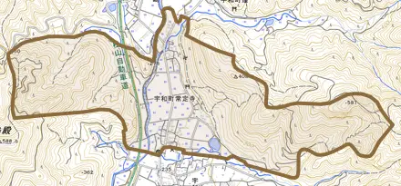 宇和町常定寺とその周辺の地図。町の範囲を重ねている
