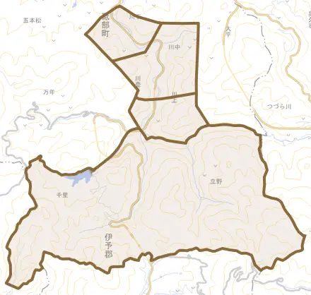 川登とその周辺の地図。町の範囲を重ねている
