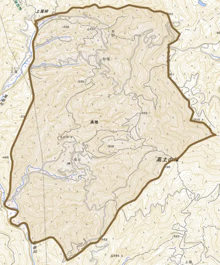 満穂とその周辺の地図。町の範囲を重ねている