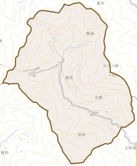 高市とその周辺の地図。町の範囲を重ねている