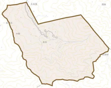 井内とその周辺の地図。町の範囲を重ねている