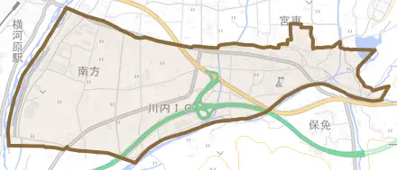 南方とその周辺の地図。町の範囲を重ねている