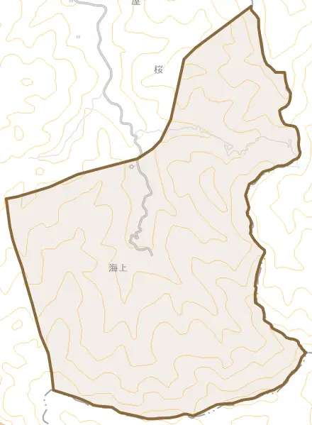 明河とその周辺の地図。町の範囲を重ねている