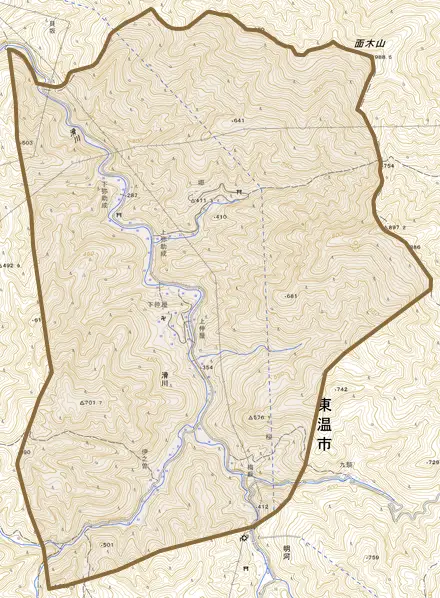 滑川とその周辺の地図。町の範囲を重ねている