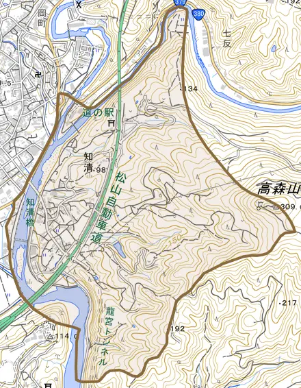 知清とその周辺の地図。町の範囲を重ねている