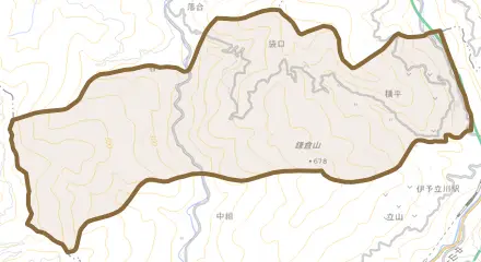 袋口とその周辺の地図。町の範囲を重ねている