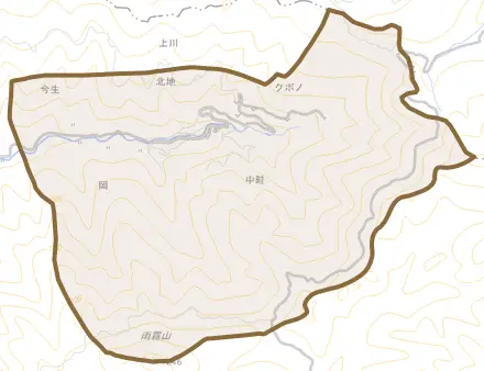 上川とその周辺の地図。町の範囲を重ねている