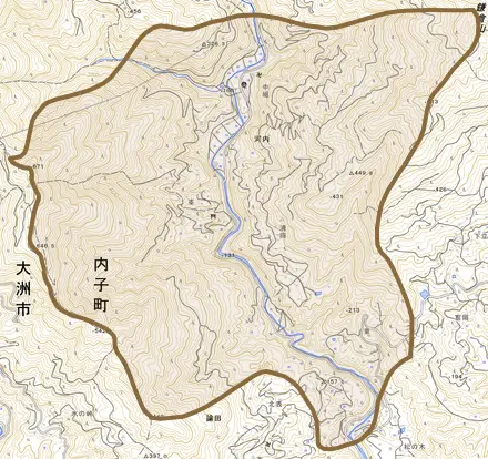 河内とその周辺の地図。町の範囲を重ねている
