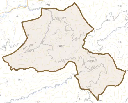 大瀬南とその周辺の地図。町の範囲を重ねている