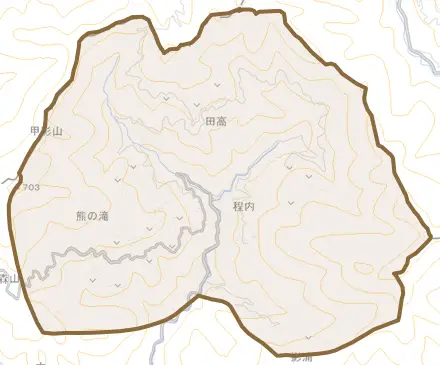 大瀬北とその周辺の地図。町の範囲を重ねている