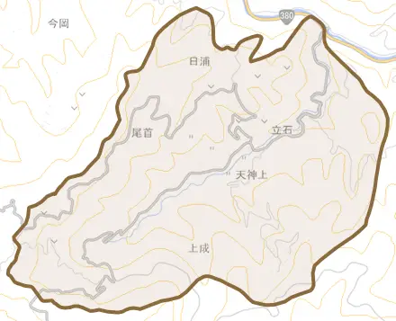 立石とその周辺の地図。町の範囲を重ねている