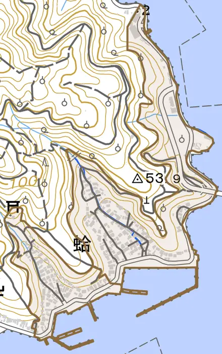 蛤とその周辺の地図。町の範囲を重ねている