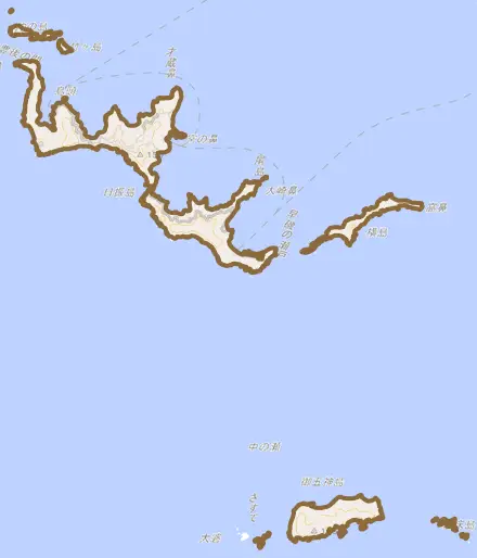 日振島とその周辺の地図。町の範囲を重ねている