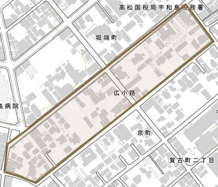 広小路とその周辺の地図。町の範囲を重ねている