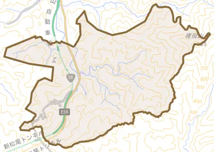 祝森とその周辺の地図。町の範囲を重ねている