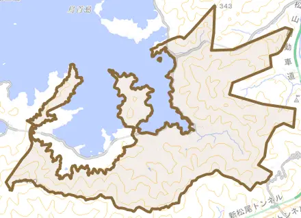 三浦東とその周辺の地図。町の範囲を重ねている