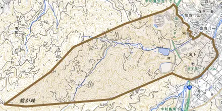 宮下とその周辺の地図。町の範囲を重ねている