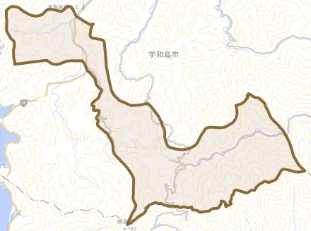 津島町下畑地とその周辺の地図。町の範囲を重ねている