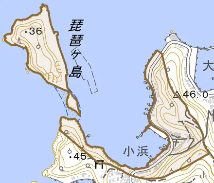 小浜とその周辺の地図。町の範囲を重ねている