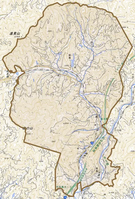 高串とその周辺の地図。町の範囲を重ねている
