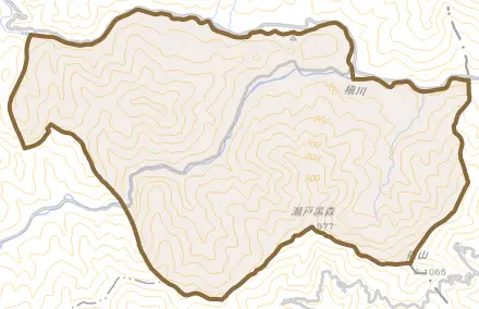 津島町槇川とその周辺の地図。町の範囲を重ねている