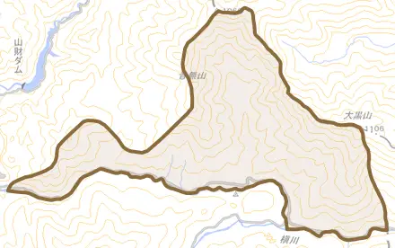 津島町御内とその周辺の地図。町の範囲を重ねている