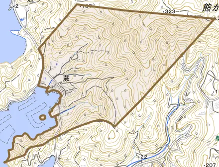 蕨とその周辺の地図。町の範囲を重ねている