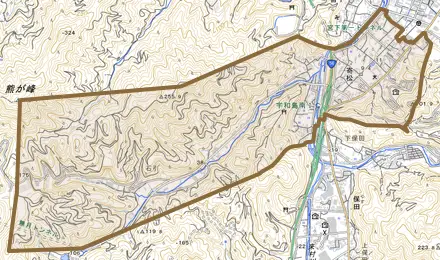 寄松とその周辺の地図。町の範囲を重ねている