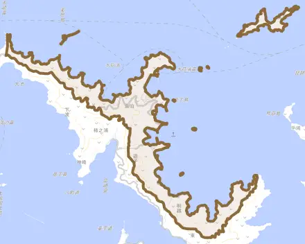 遊子とその周辺の地図。町の範囲を重ねている
