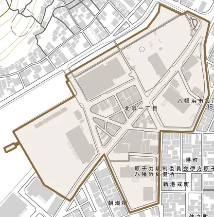 北浜とその周辺の地図。町の範囲を重ねている
