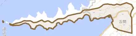 舌間とその周辺の地図。町の範囲を重ねている
