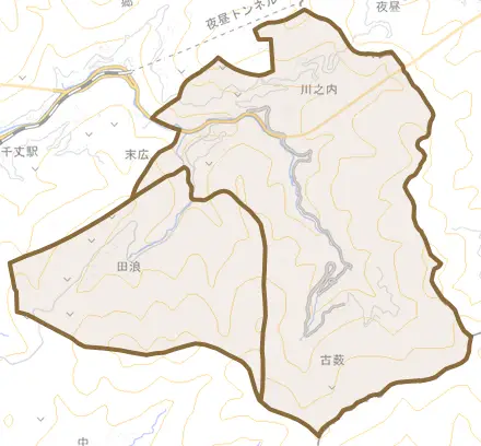 川之内とその周辺の地図。町の範囲を重ねている