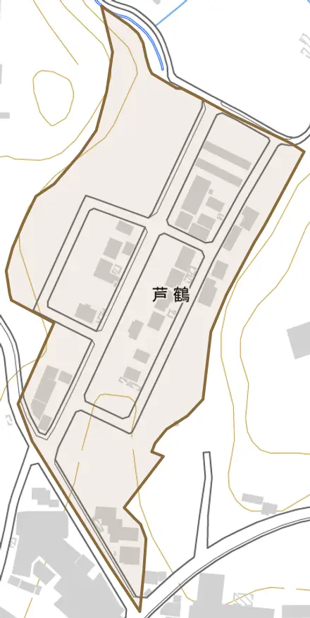 芦鶴とその周辺の地図。町の範囲を重ねている