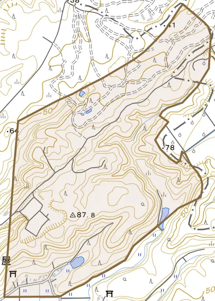 橋屋とその周辺の地図。町の範囲を重ねている