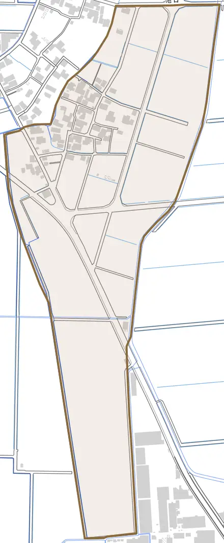 池口とその周辺の地図。町の範囲を重ねている