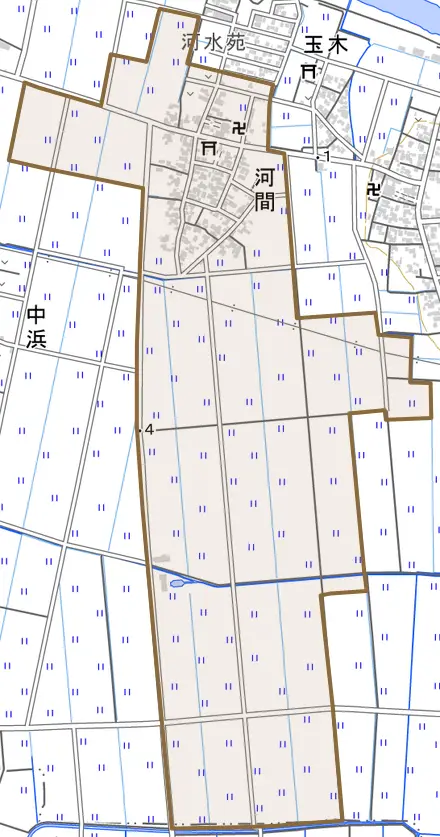 河間とその周辺の地図。町の範囲を重ねている