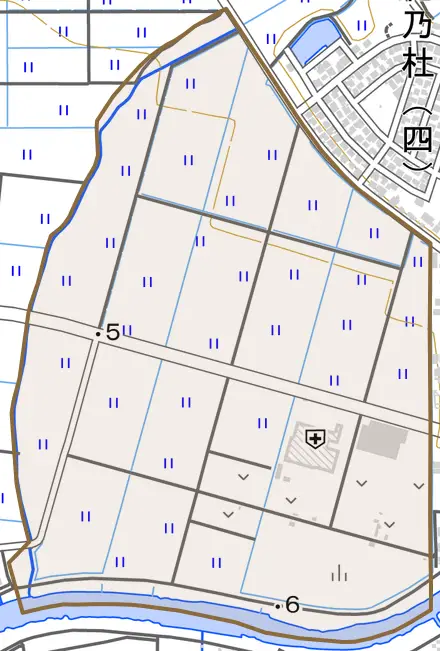 坂ノ下とその周辺の地図。町の範囲を重ねている