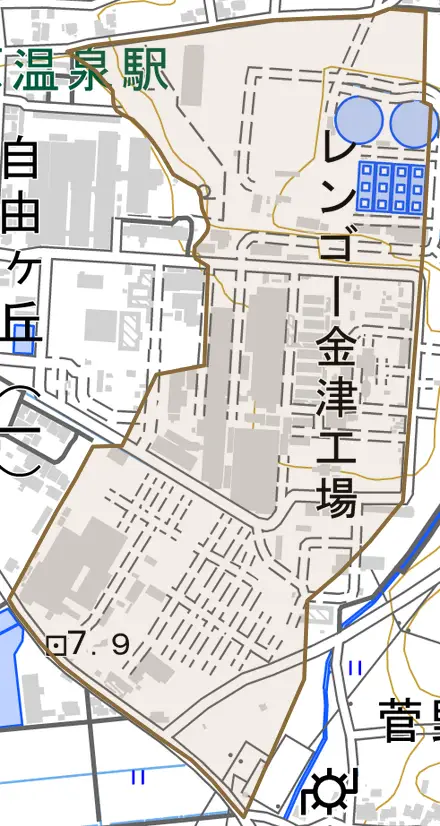 旭とその周辺の地図。町の範囲を重ねている