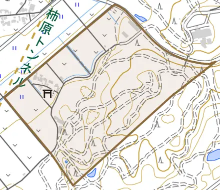 山西方寺とその周辺の地図。町の範囲を重ねている