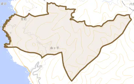 血ヶ平とその周辺の地図。町の範囲を重ねている