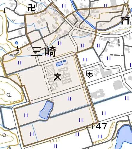 大王丸とその周辺の地図。町の範囲を重ねている