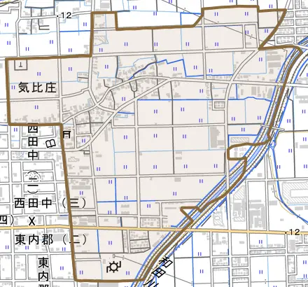 気比庄とその周辺の地図。町の範囲を重ねている