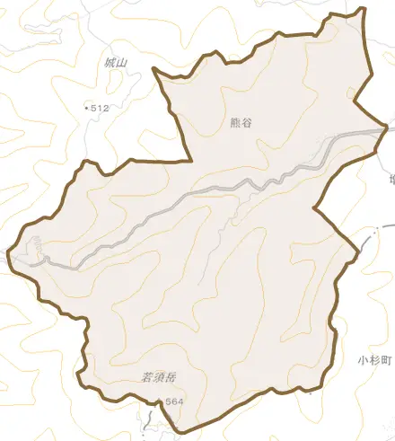 熊谷とその周辺の地図。町の範囲を重ねている