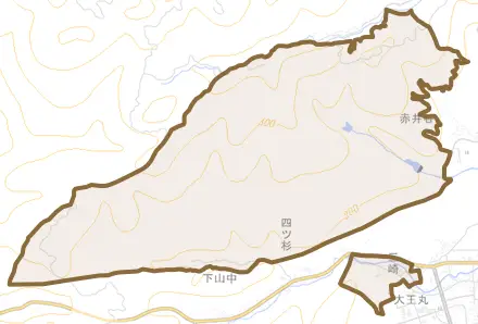三崎とその周辺の地図。町の範囲を重ねている
